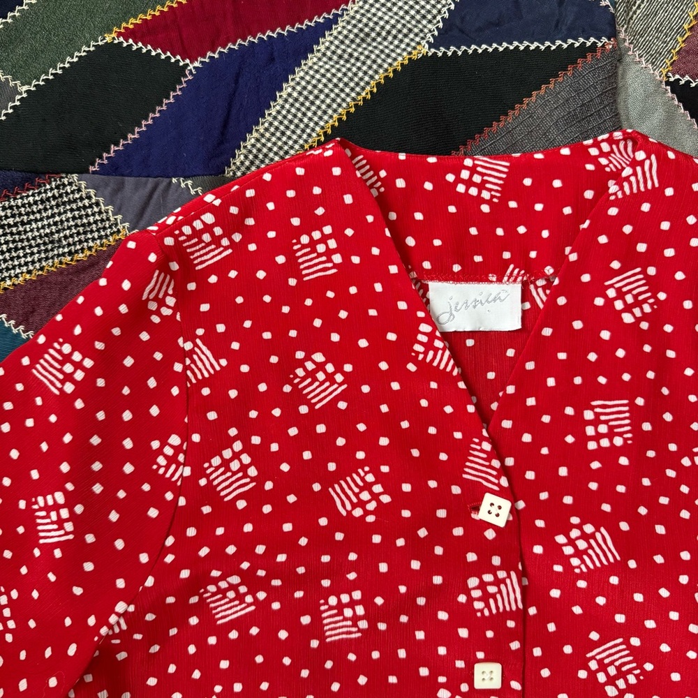 Vintage Red Patterned Blouse